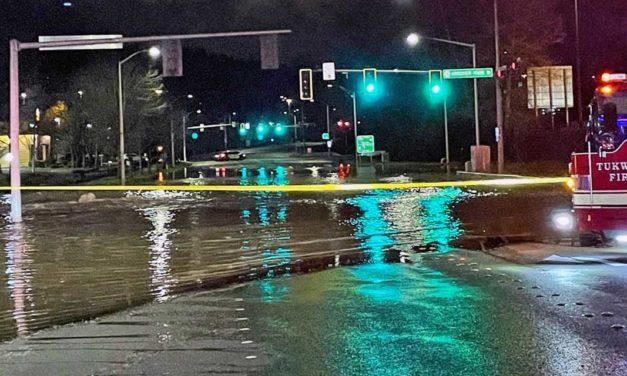 Water main break closes intersection just north of Westfield Southcenter early Wednesday