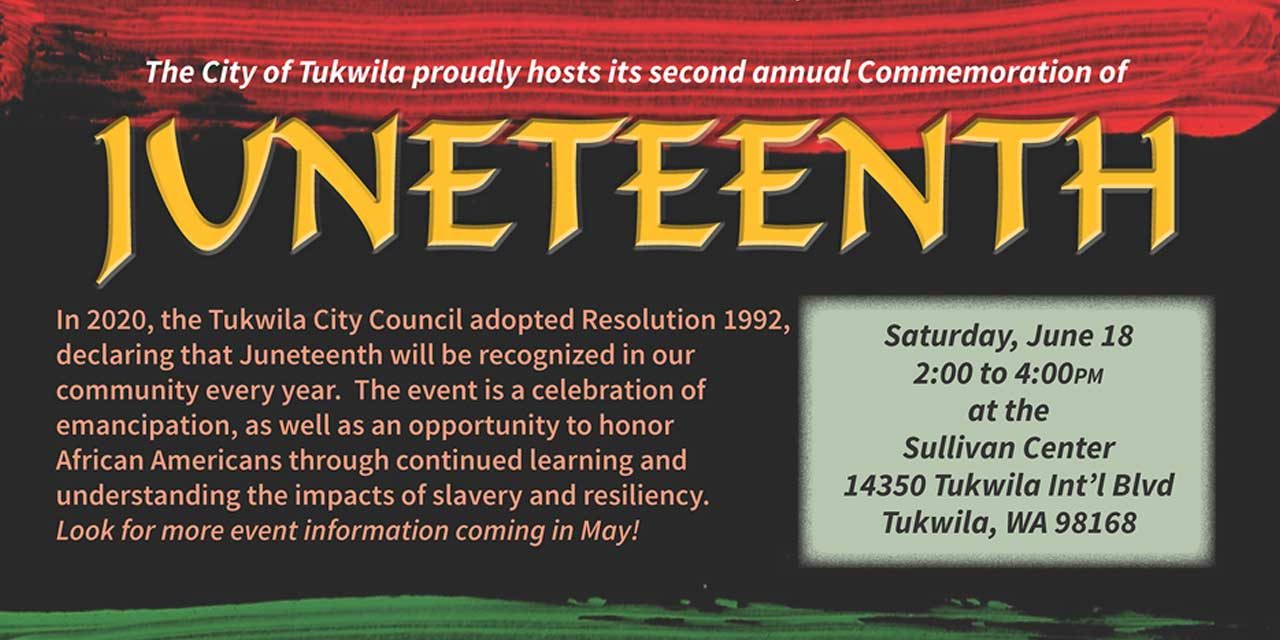 Tukwila will hold Juneteenth celebration on Saturday, June 18